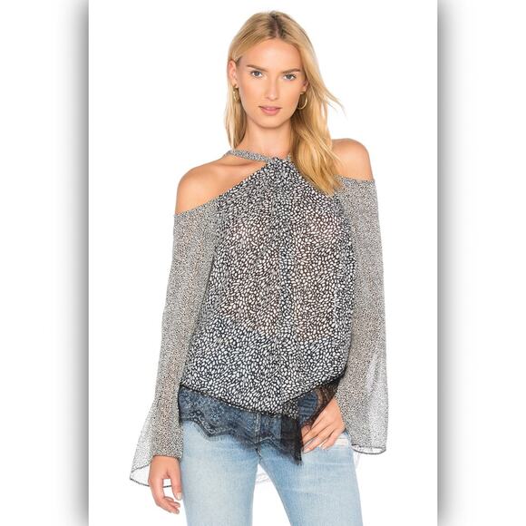 DEREK LAM 10 CROSBY Silk Lace Hem Cold Shoulder Halter Blouse Women's Sz 2 NWT - Picture 11 of 14